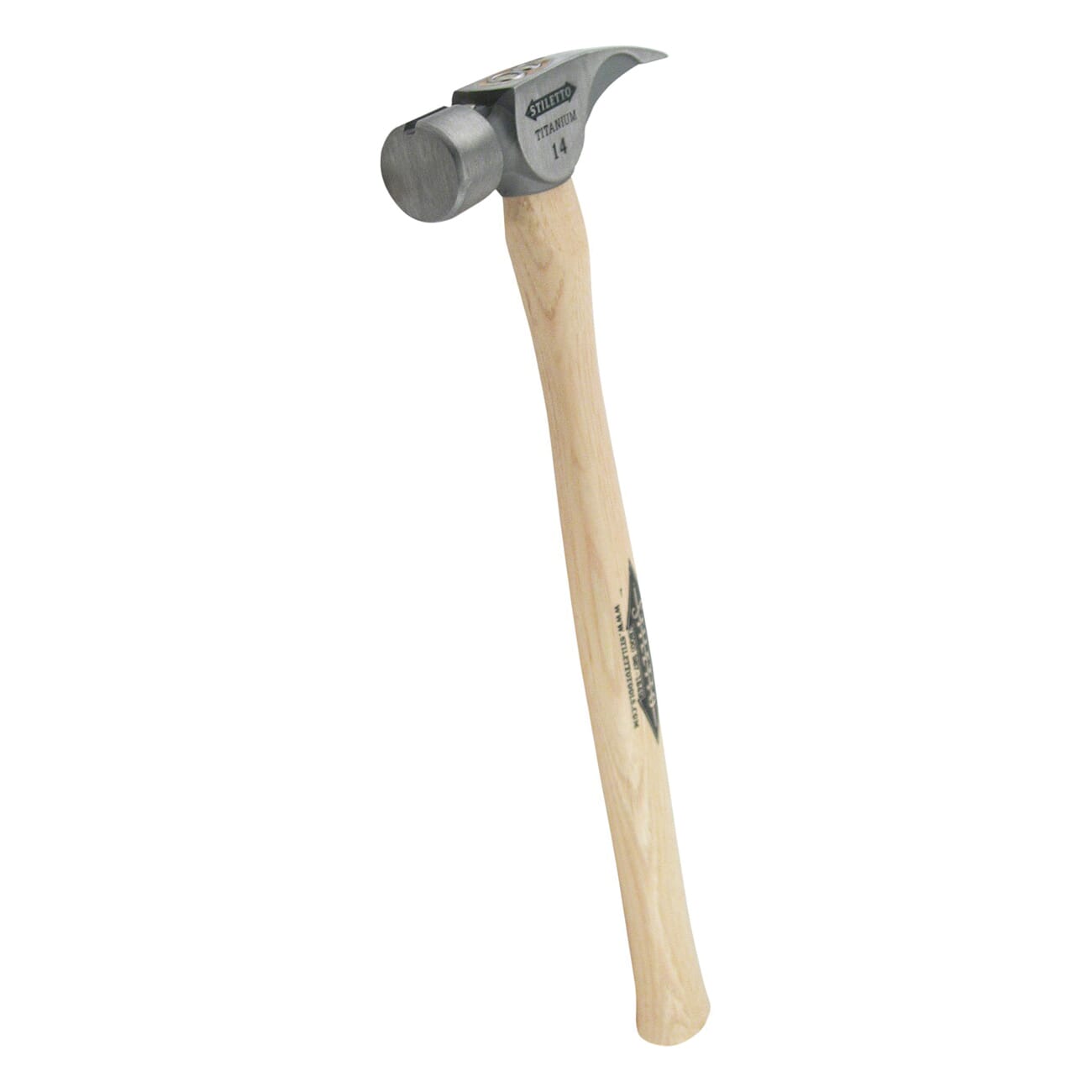 Stiletto® TI14SS Nailing Framing Hammer, 18 in OAL, Smooth Surface, 14 oz Titanium Head, Straight Claw, Hickory Wood Handle